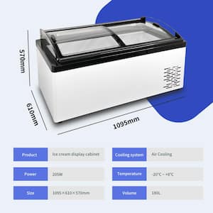 Hard Ice Cream Showcase 43 in. 6.36 cu.ft. Auto / Cycle Defrost Chest Freezer in White with 6 Square Pans, LED Light