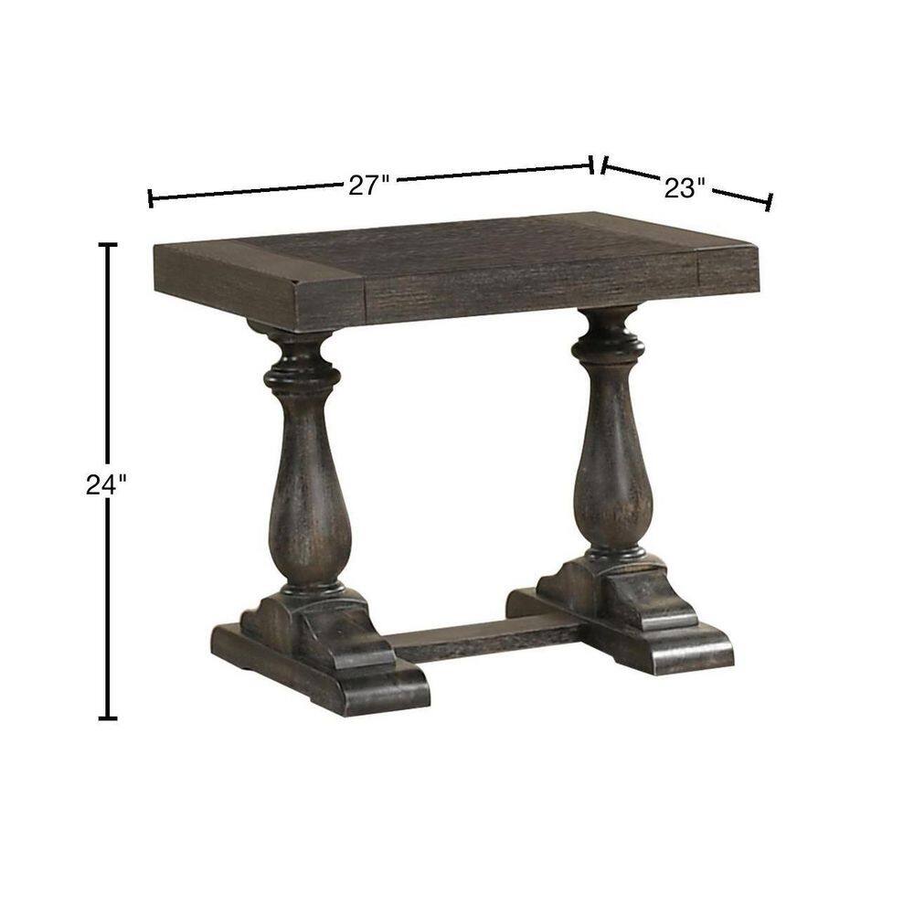 Amy 27" Distressed Gray Wood End Table with Double Pedestal Base