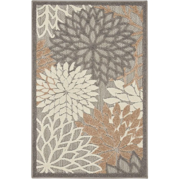 Aloha Natural doormat 3 ft. x 4 ft. Floral Modern Indoor/Outdoor Patio Kitchen Area Rug