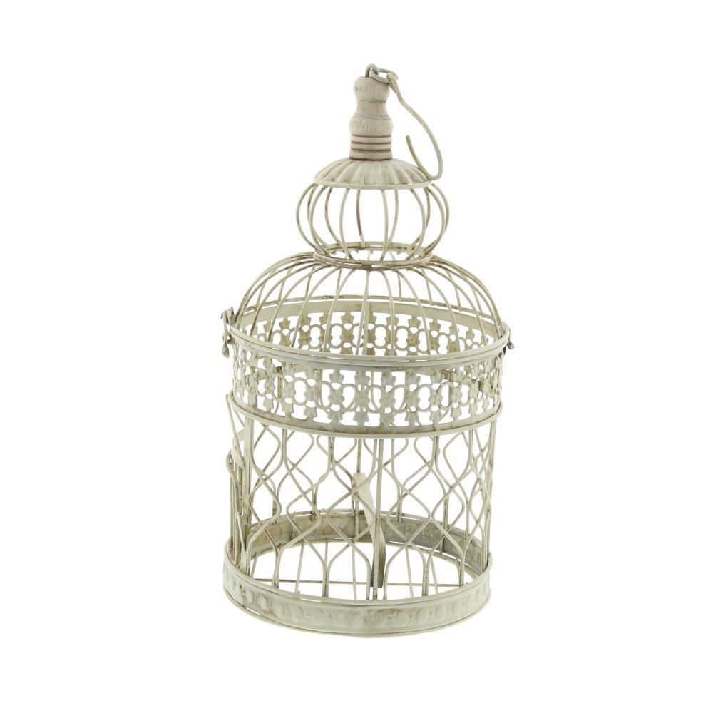 Cream Distressed Metal Vintage Birdcage Set with Latch and Hook