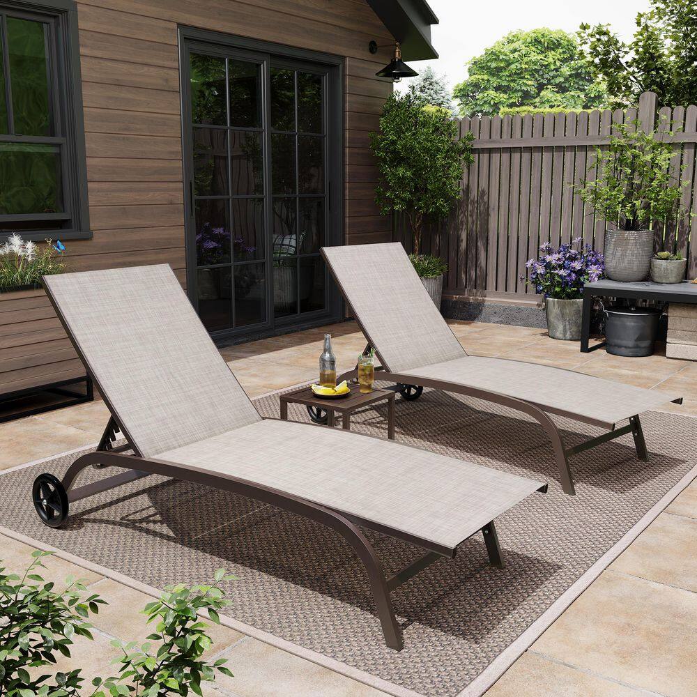 3-Piece Adjustable Aluminum Outdoor Chaise Lounge with Wheels in Beige and Side Table price history on PriceWatchPro