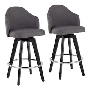 Ahoy 37 in. Grey Fabric-Counter Height Bar Stool with Round Chrome Footrest (Set of 2)