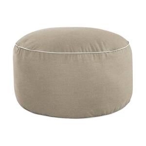 30 in. x 30 in. x 15 in. Sunbrella Canvas Taupe and Ivory Round Outdoor Bean Pouf
