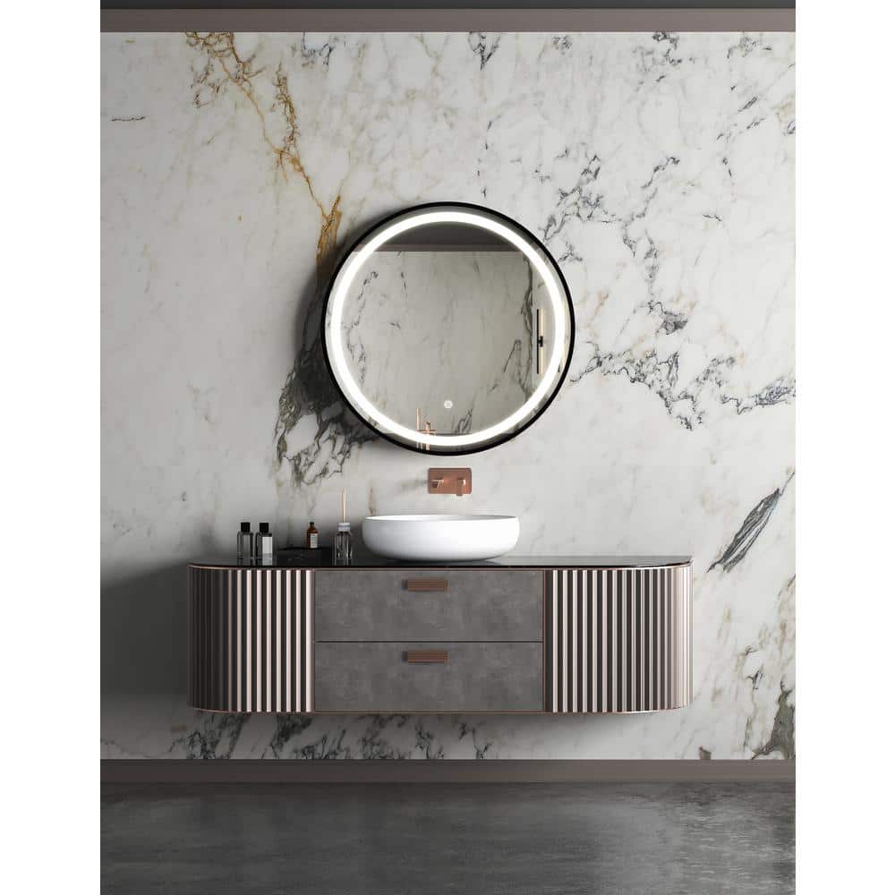 24 in. W x 24 in. H LED Round Frameless Wall Bathroom Vanity Mirror with Hi