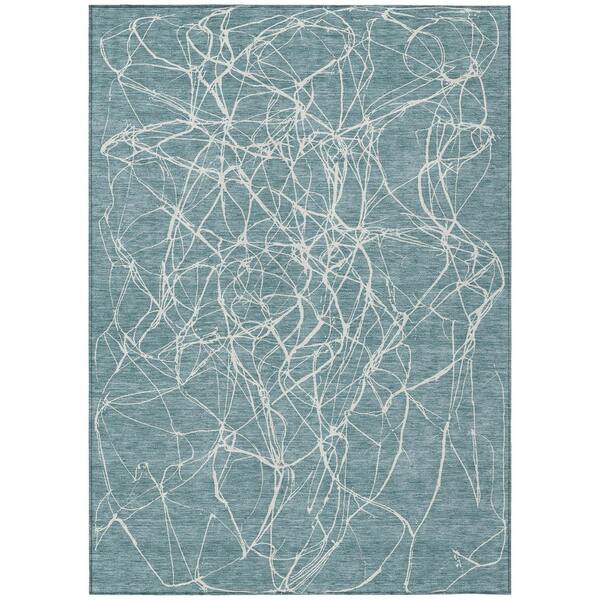 Chantille Machine Washable Indoor/Outdoor Abstract ACN2826 Teal 9 ft. x 12 ft. Area Rug