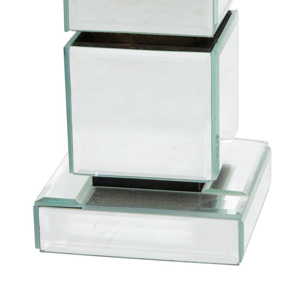 Silver Mirrored Glass and Wood Pillar Candle Holder