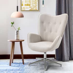 Wingback Ivory Fabric Upholstery Tufted High Back Leisure Chair With Arms