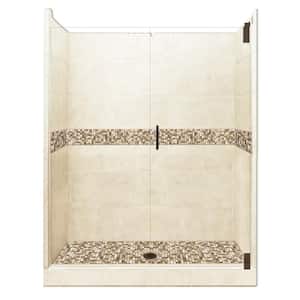 Roma Grand Hinged 32 in. x 36 in. x 80 in. Center Drain Alcove Shower Kit in Desert Sand and Old Bronze Hardware
