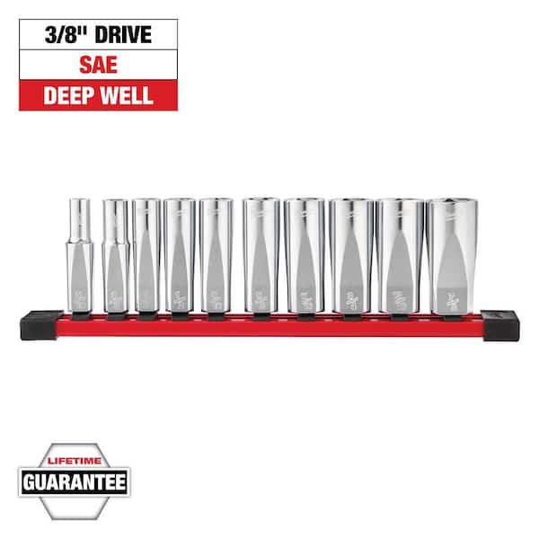 Milwaukee - 3/8 in. Drive SAE Deep Well 6-Point Socket Set (10-Piece)