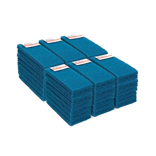 The Tile Doctor 4.5 in. x 10 in. x 1 in. Blue Medium Duty Water Based Latex Resins Maximum Scrub Power Pads (48-Pack)