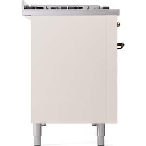 Nostalgie II 48 in. 8-Burner Plus Griddle Double Oven Natural Gas Dual Fuel Range in Antique White with Bronze Trim