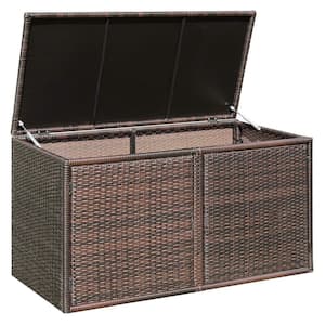 88 Gal. Brown Steel Outdoor Storage Bench Patio Storage Container Box