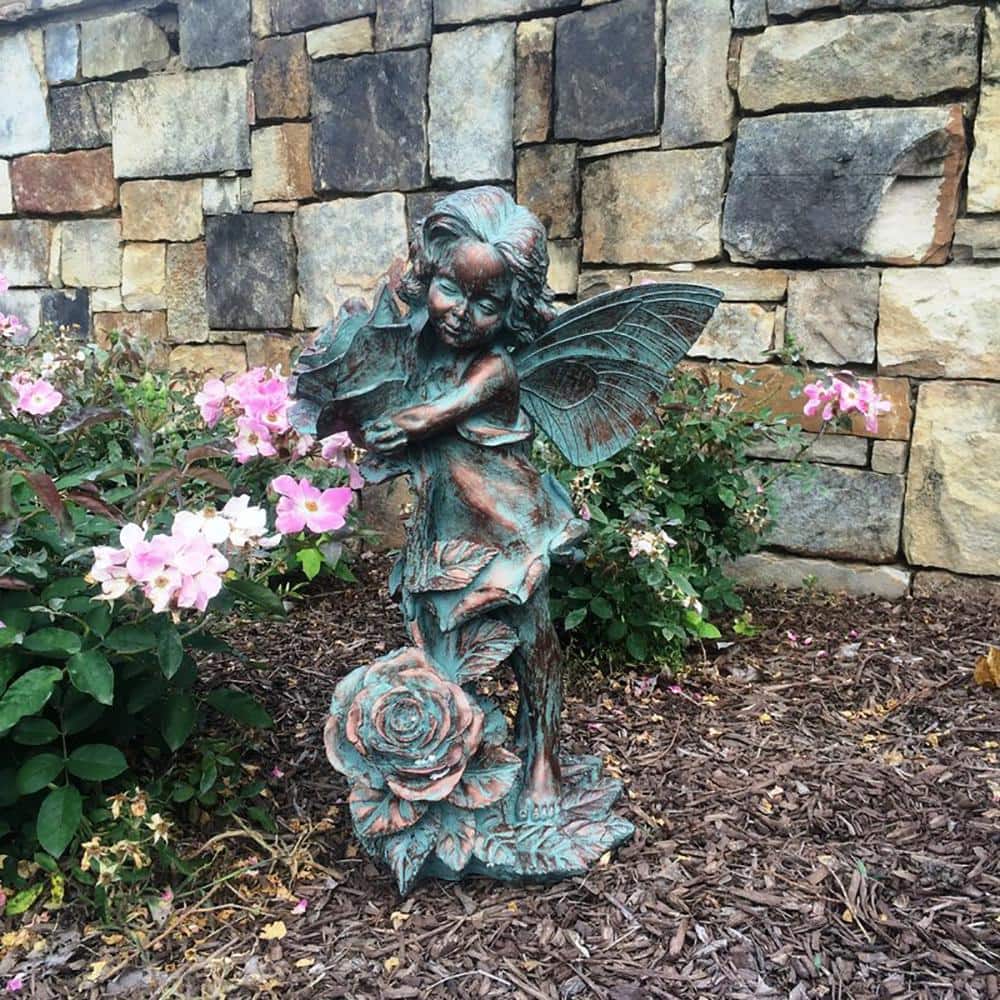 Bronze Patina Fairy Garden Statue with Rose Detail