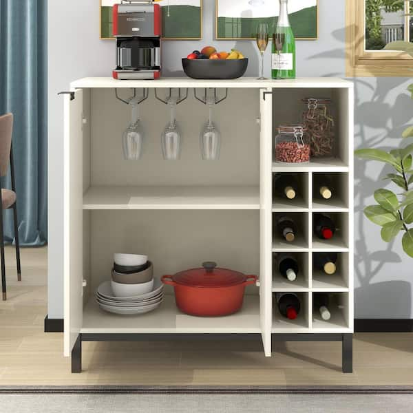 White Wood 34 in. Sideboards and Buffets with Adjustable Shelves