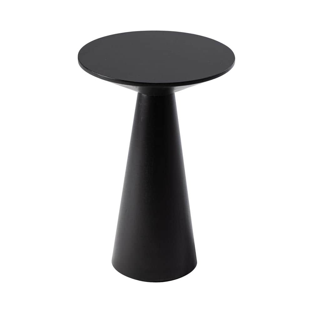 Black Round Pedestal Solid Wood End Table, 13.5 in
