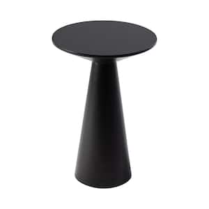 Farmhouse Pedestal 13.5 in. Round Solid Wood End Table in Black