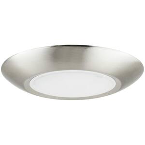 6 in. 1-Light Brushed Nickel Round Dimmable ETL Listed Wet Location Color Tunable CCT Selectable LED Flush Mount Light