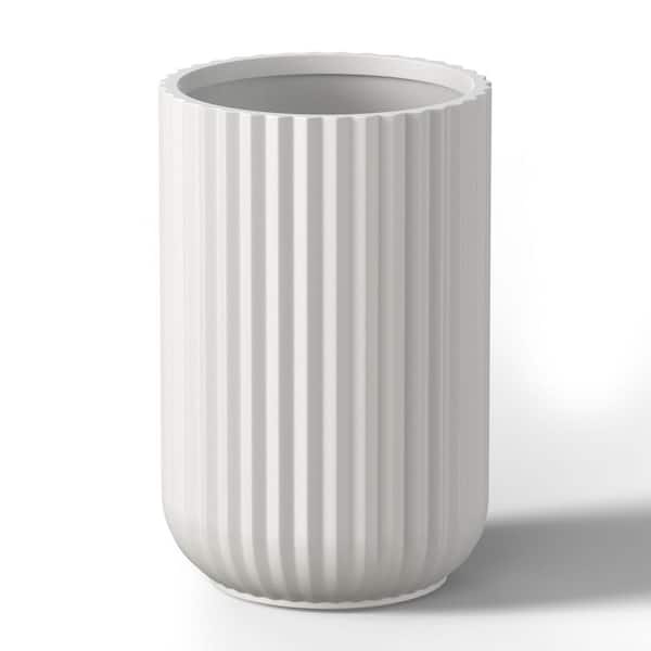 14 in. Large Crisp White Concrete Round Planter/Pot with Drainage Holes