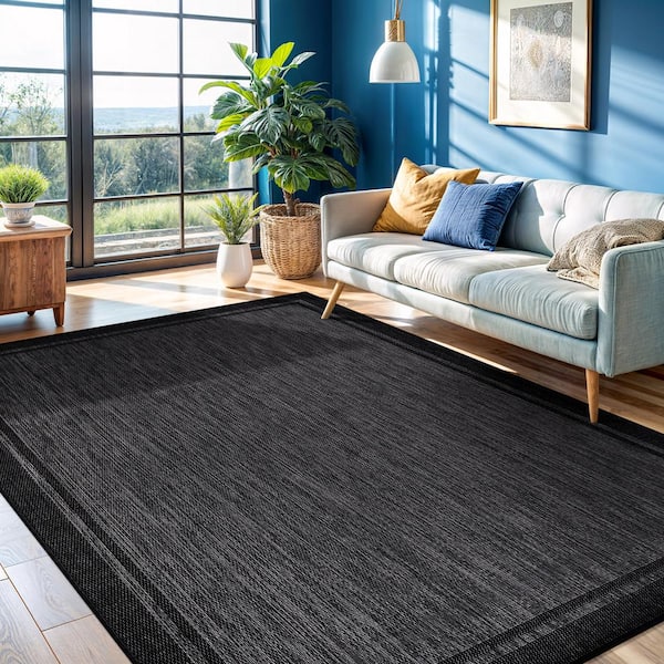 CAMILSON Hawaii Black/Grey 5 ft. x 7 ft. Bordered Indoor/Outdoor