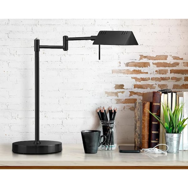 DL05D, 17 in. Black, Pharmacy, Desk, Reading, Craft, Work Table LED Lamp, 12 W LED Full Range Dimming, 360º Swing Arms