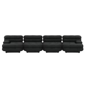 Vintage 146 in. Square Arm 4-Piece Velvet Curved Soriana Sectional Sofa in. Black