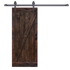 Z Series 36 in. x 84 in. Kona Coffee Finished DIY Knotty Pine Wood Sliding Barn Door with Hardware Kit