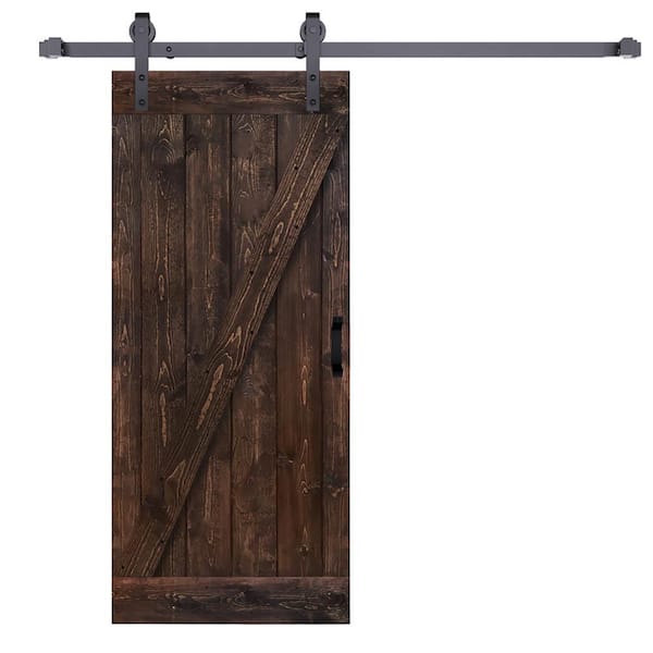ISLIFE Z Series 36 in. W x 84 in. H Kona Coffee Finished Solid Wood Sliding Barn Door with Hardware Kit - Assembly Needed
