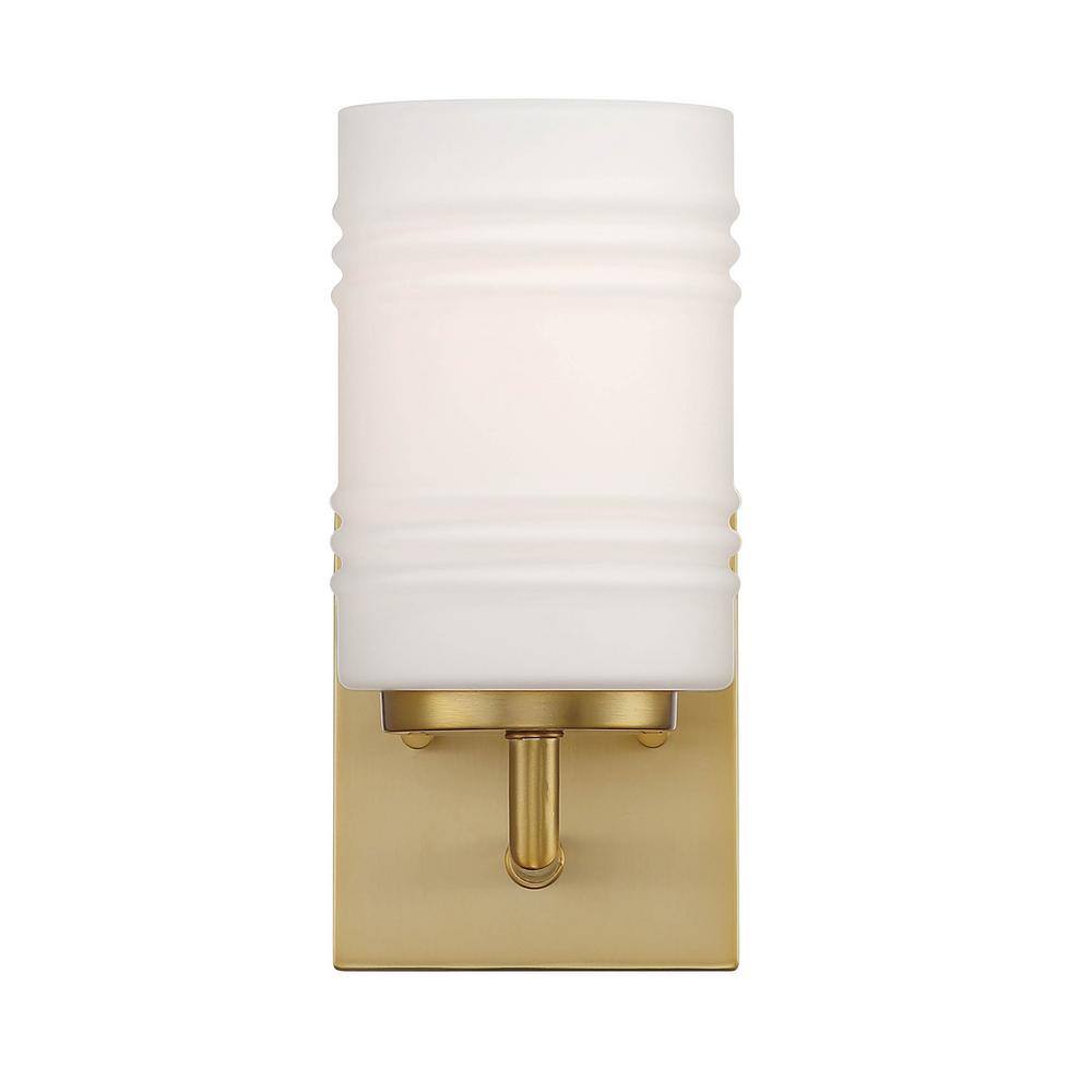 Leavenworth Brushed Gold Dimmable Wall Sconce with Opal Glass Shade