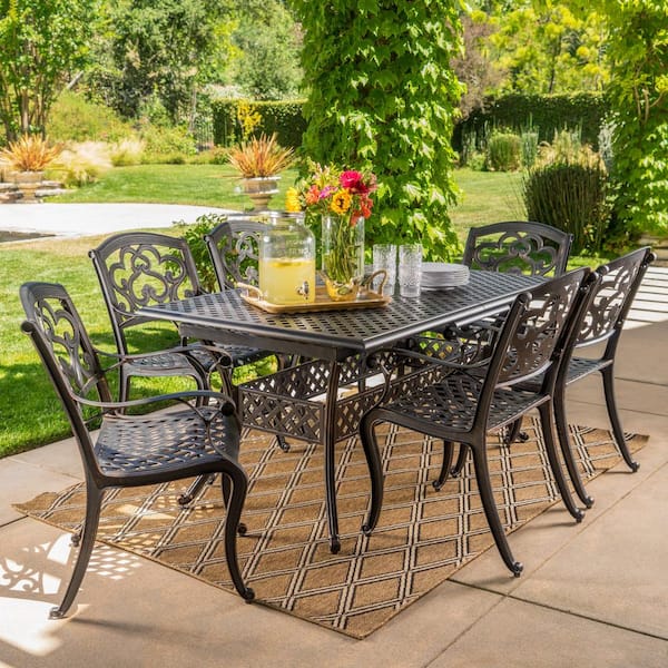 Noble House Abigal Shiny Copper 7 Piece, Mayfield Patio Tables