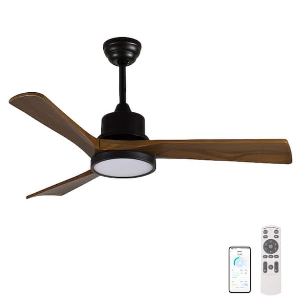 42 in. Modern Black 3 Wood Blades Downrod Standard Ceiling Fan with Full-Spectrum LED and APP and Remote Included