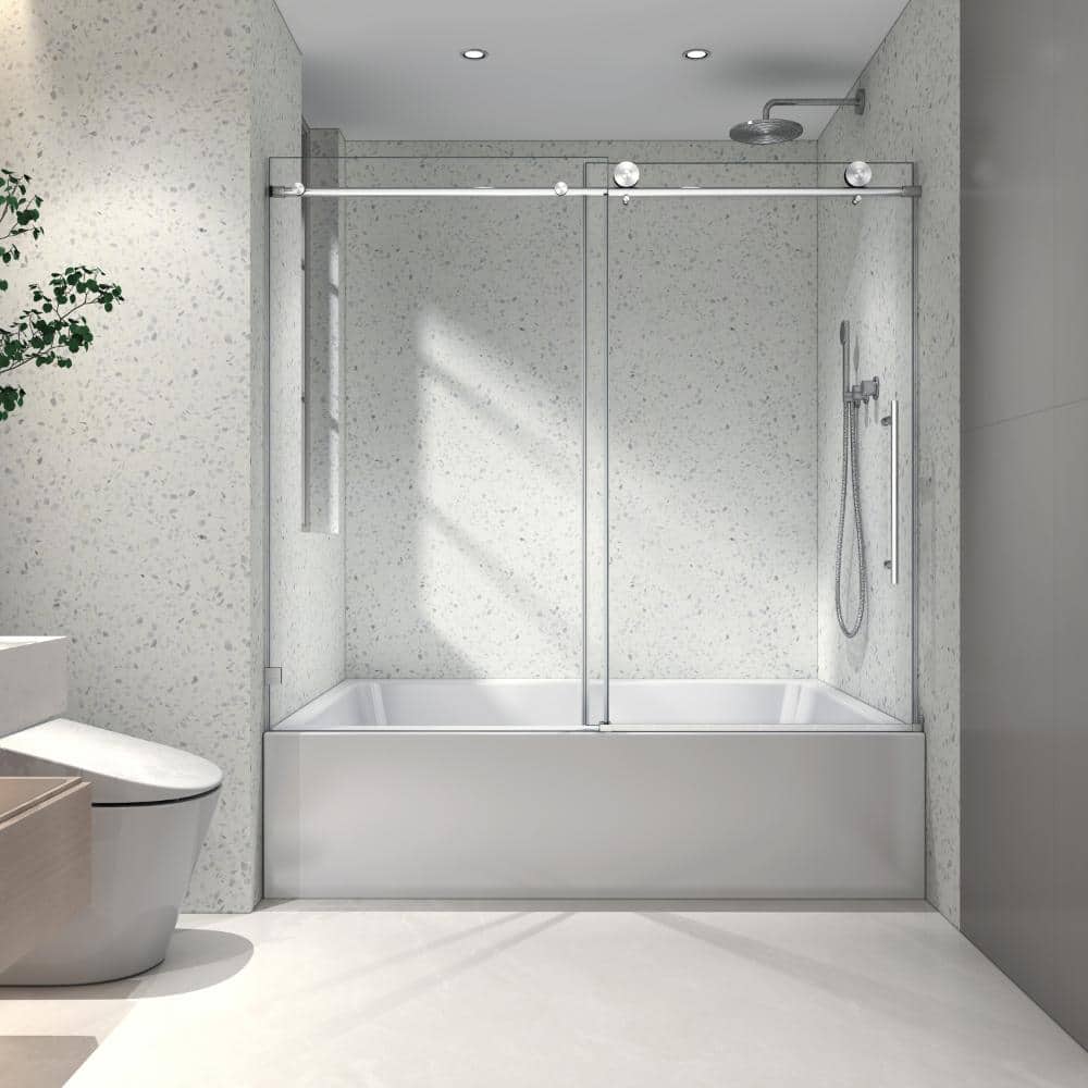 "60 in. W x 63 in. H Fixed Frameless Shower Tub Door in Brushed Nickel with 5/16"" (8mm) SGCC&ANSI Clear Tempered Glass" price history on PriceWatchPro