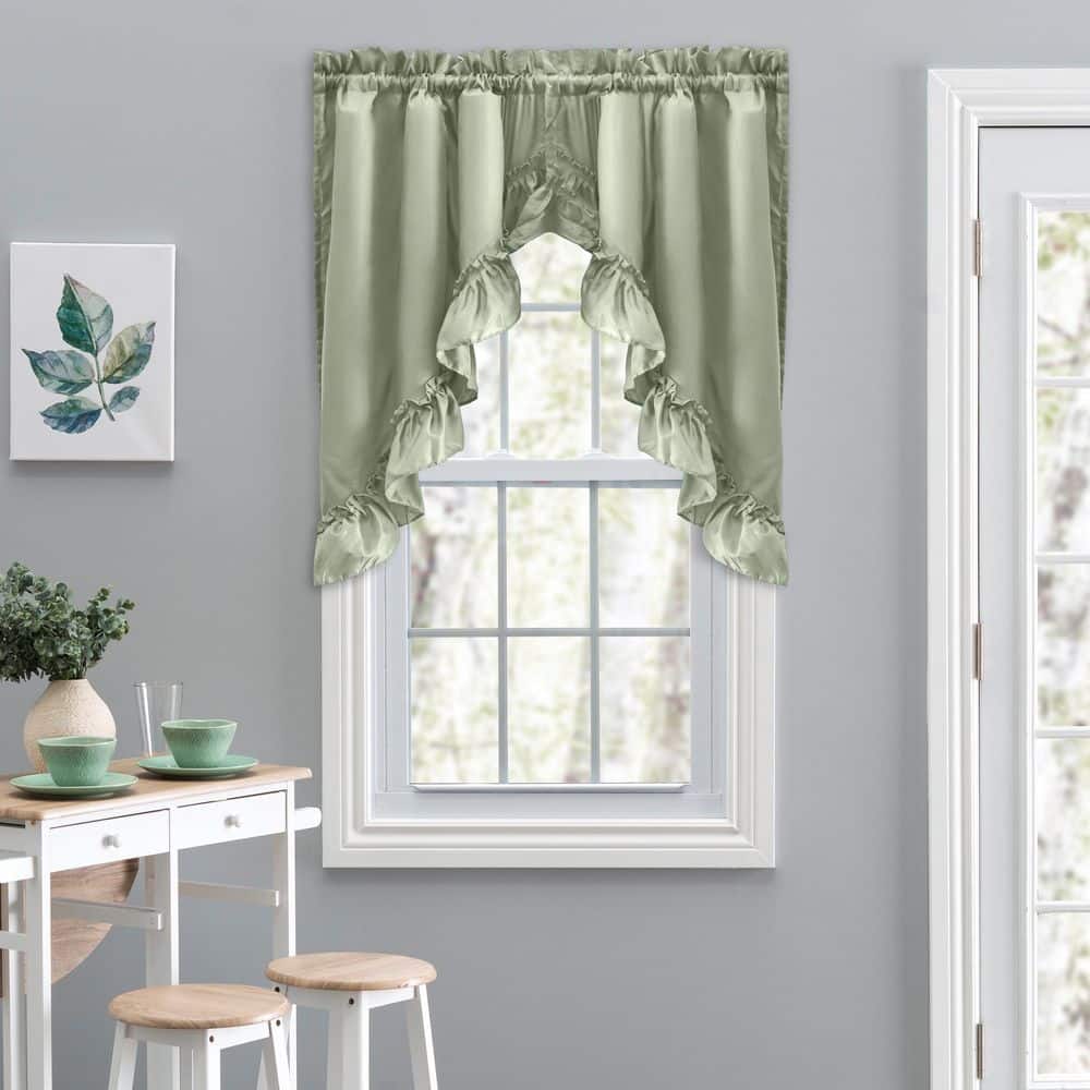 Sage Green Ruffled Swag Pair with Rod Pocket