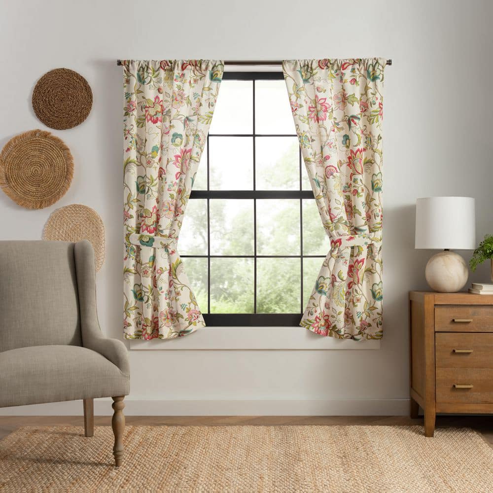 Brissac Red/Pink Floral Rod Pocket Room Darkening Curtain - 35 in. W x 63 i