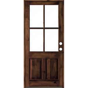 36 in. x 96 in. Knotty Alder Left Hand 4-Lite Clear Glass Red Mahogany Stain Wood Prehung Front Door
