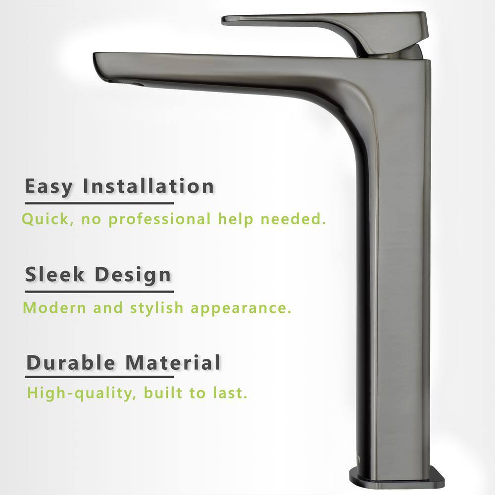 Brushed Gun Black High-Arc Single Handle Bathroom Faucet