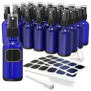 2 oz. Glass Spray Bottles with Funnel, Brush, Marker and Labels - Blue (Pack of 24)