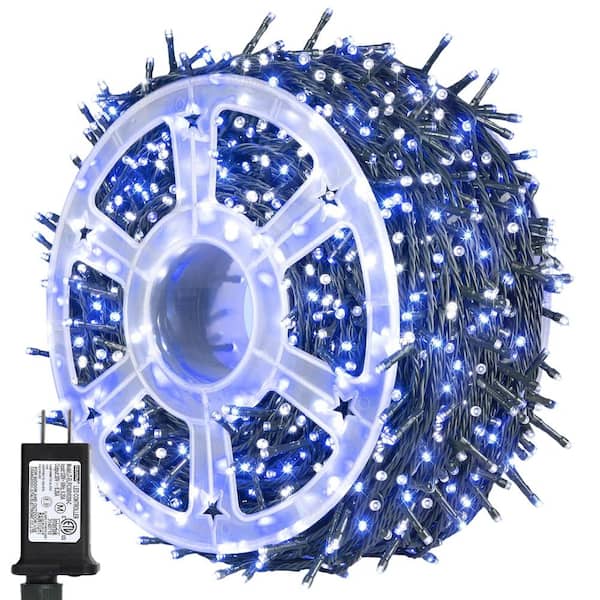 Lukyamzn 500-Lights 164 ft. Indoor/Outdoor Plug-in Fairy LED Christmas String Light, Waterproof, 8-Modes for Decor, Blue, White