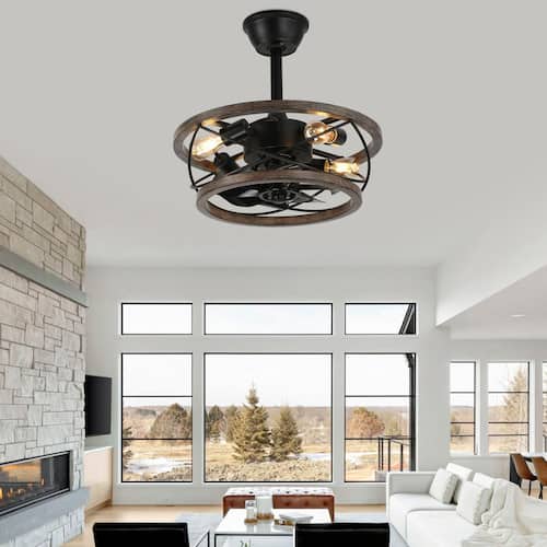 Gina 18 in. Indoor Black Farmhouse Wood Ceiling Fan with Lights, 3-Speed Rustic Reversible Ceiling Fan with Remote Lighting