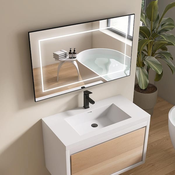 40 in. W x 24 in. H Large Rectangular Black Framed Dimmable LED Anti-Fog Memory Wall Mount Bathroom Vanity Mirror