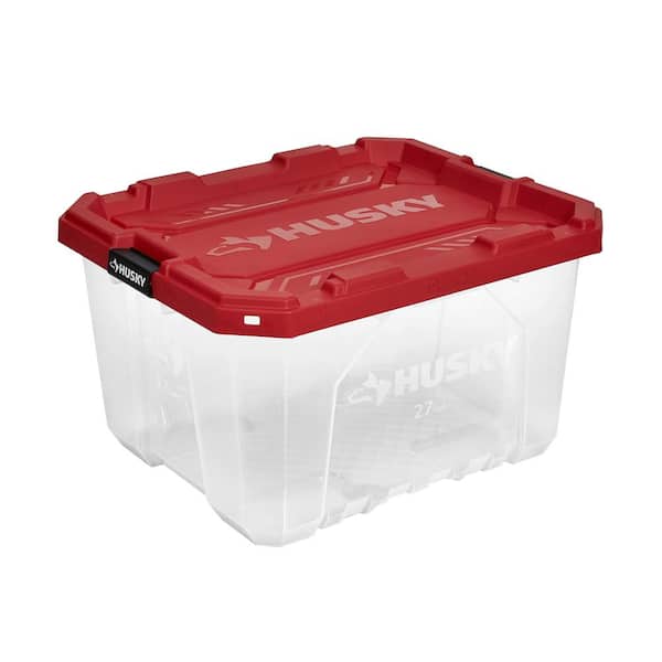 27 Gal. Pro Grip Storage Tote in Clear with Red Lid