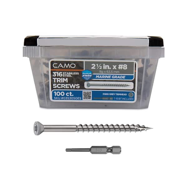 #8 2-1/2 in. 316 Stainless Steel Gray Premium Star Drive Trim Screws (100-Count)