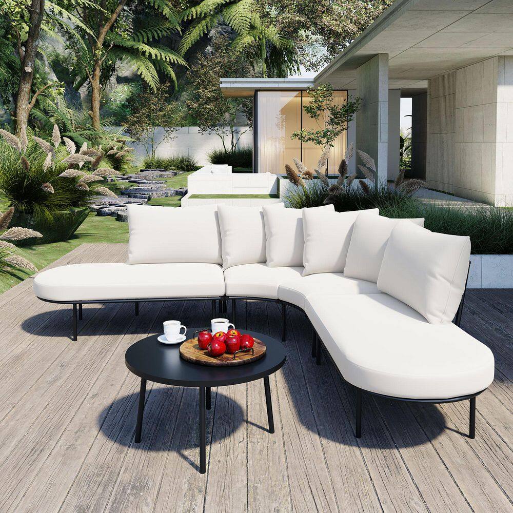 5-Piece Metal Patio Half-Moon Curved Outdoor Conversation Sectional Sofa Set with Beige Cushions and Coffee Table price history on PriceWatchPro