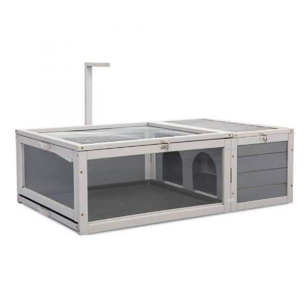 Runesay Tortoise House Wooden Turtle Habitat with Removable Top and Tray for Indoors and Outdoors in Gray