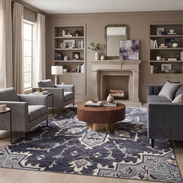 Jordan 8 x 10 Purple Medallion Pattern Area Rug for High Traffic Living Room Dining Room Bedroom