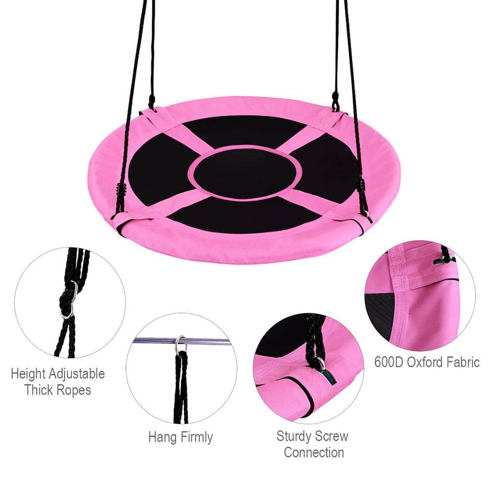 Pink and Black 40'' Flying Saucer Tree Swing with Steel Frame