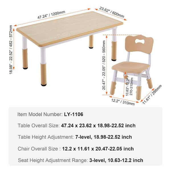 Kids table height on sale