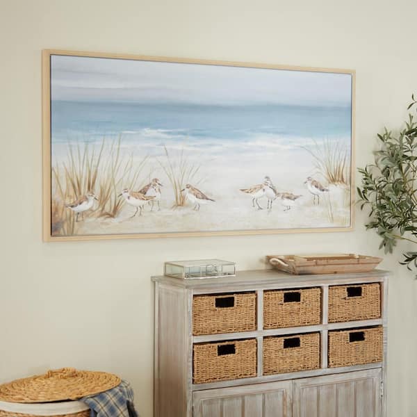 Blue Polystone Coastal Framed Abstract Wall Art 28 in. x 55 in. .