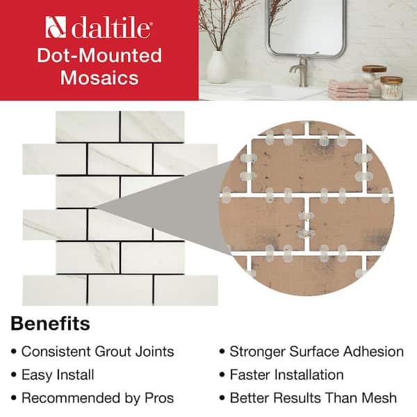 Daltile Selwyn Bianco Calacatta Brick Joint 12 in. x 12 in. x 6.35mm Glazed Ceramic Mosaic Wall Tile (0.83 sq. ft. / piece) Daltile Selwyn Bianco Calacatta Brick Joint 12 in. x 12 in. x 6.35mm Glazed Ceramic Mosaic Wall Tile (0.83 sq. ft. / piece)