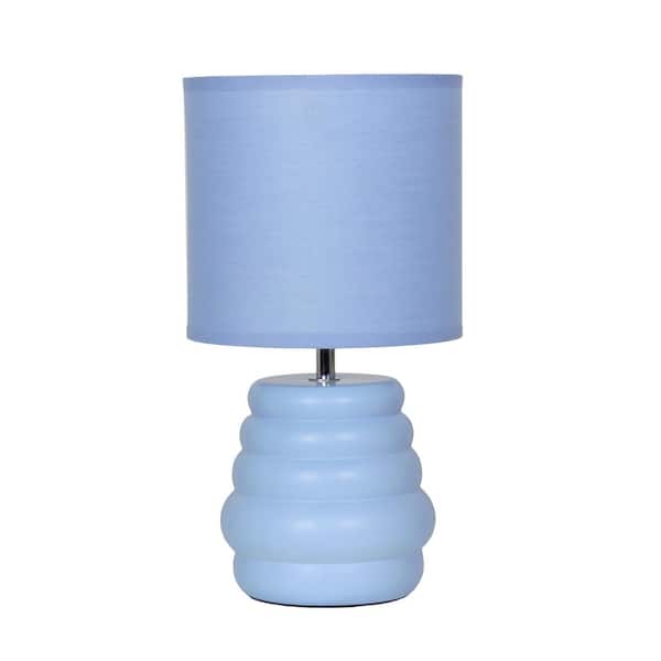 12.68 Stacked Ceramic Table Lamp, Light Blue Base with Fabric Shade for Living Room or Dorm