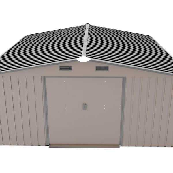 10 ft. W x 12 ft. D Brown Metal Shed with 2 Windows for Backyard